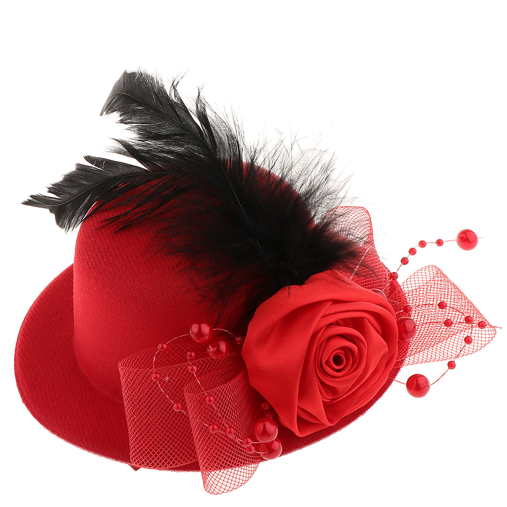 Kids Hats Fascinators Baby Mini Top Hat Hair Clip Style 1-Red