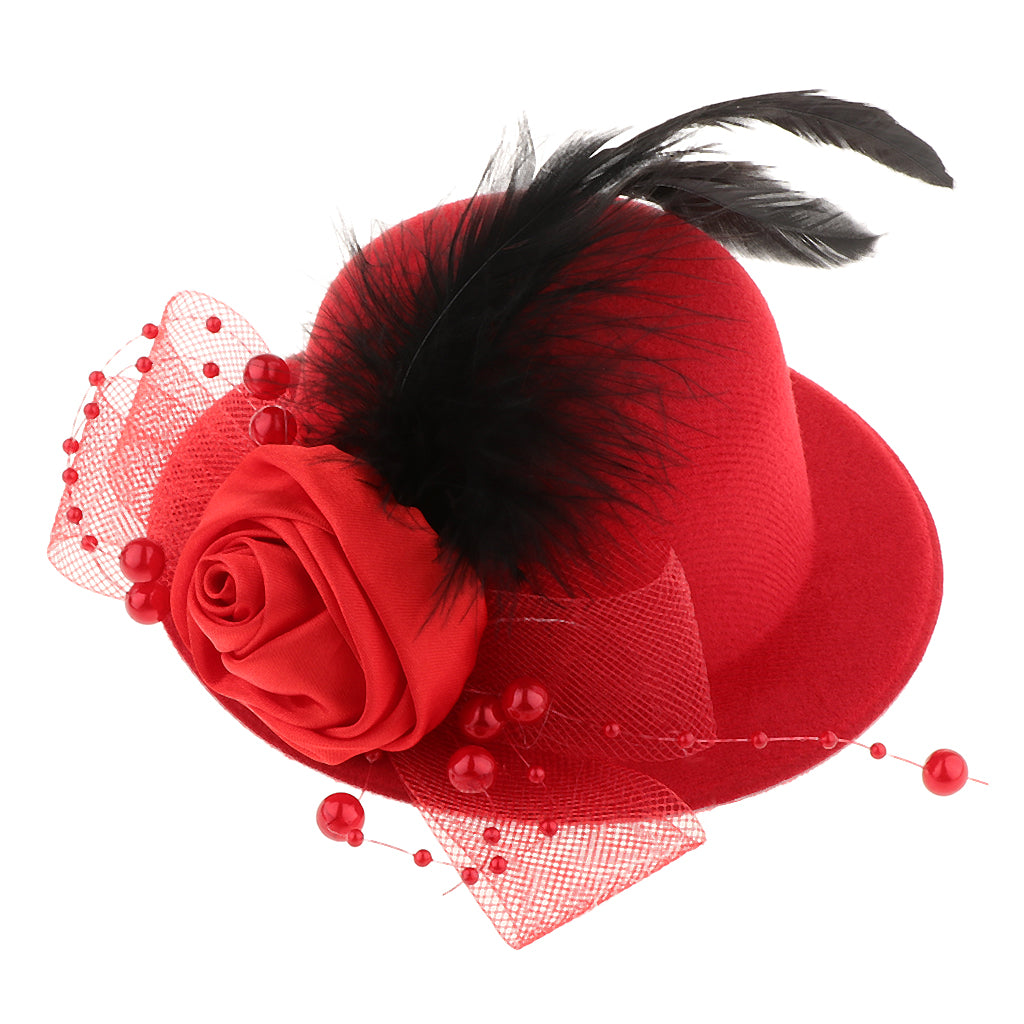 Kids Hats Fascinators Baby Mini Top Hat Hair Clip Style 1-Red