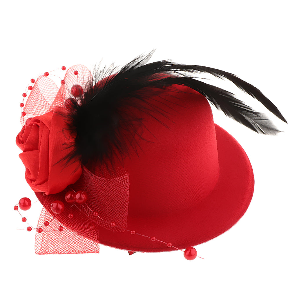 Kids Hats Fascinators Baby Mini Top Hat Hair Clip Style 1-Red