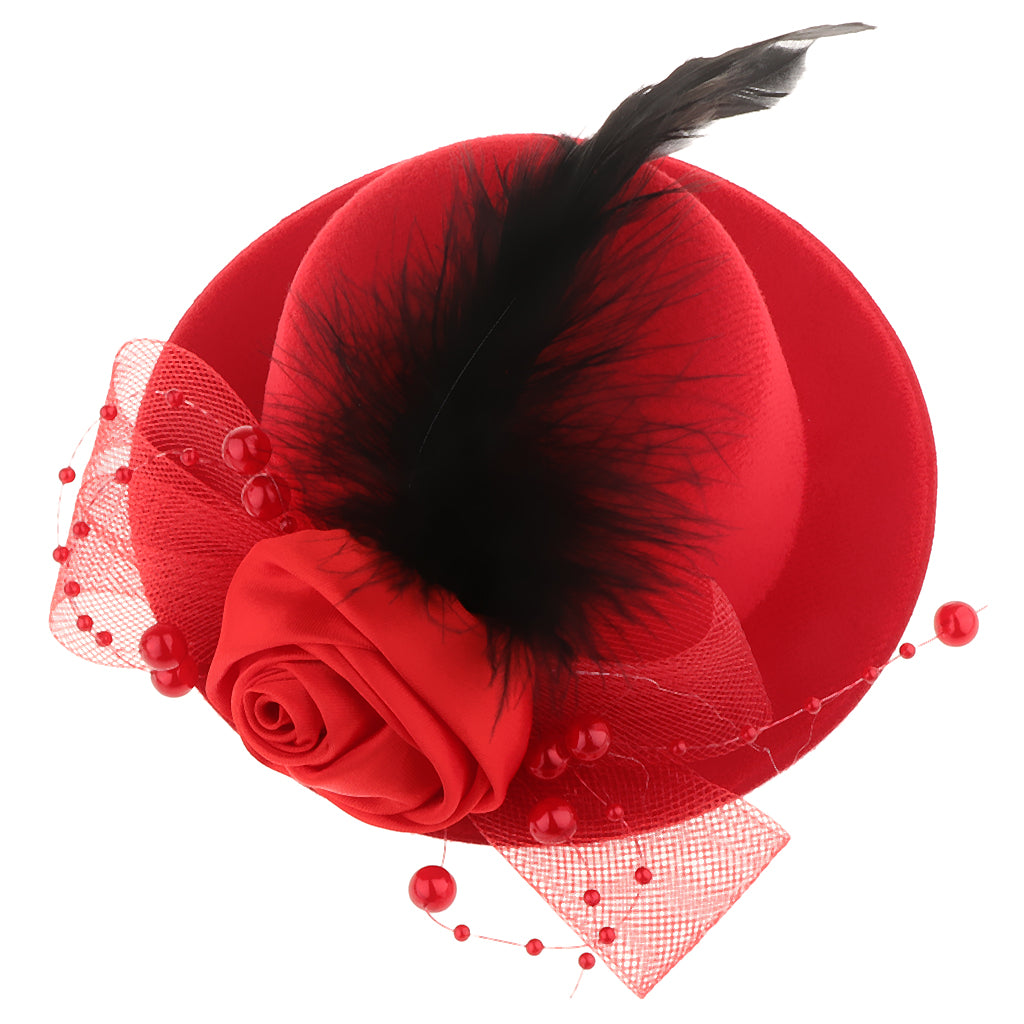 Kids Hats Fascinators Baby Mini Top Hat Hair Clip Style 1-Red