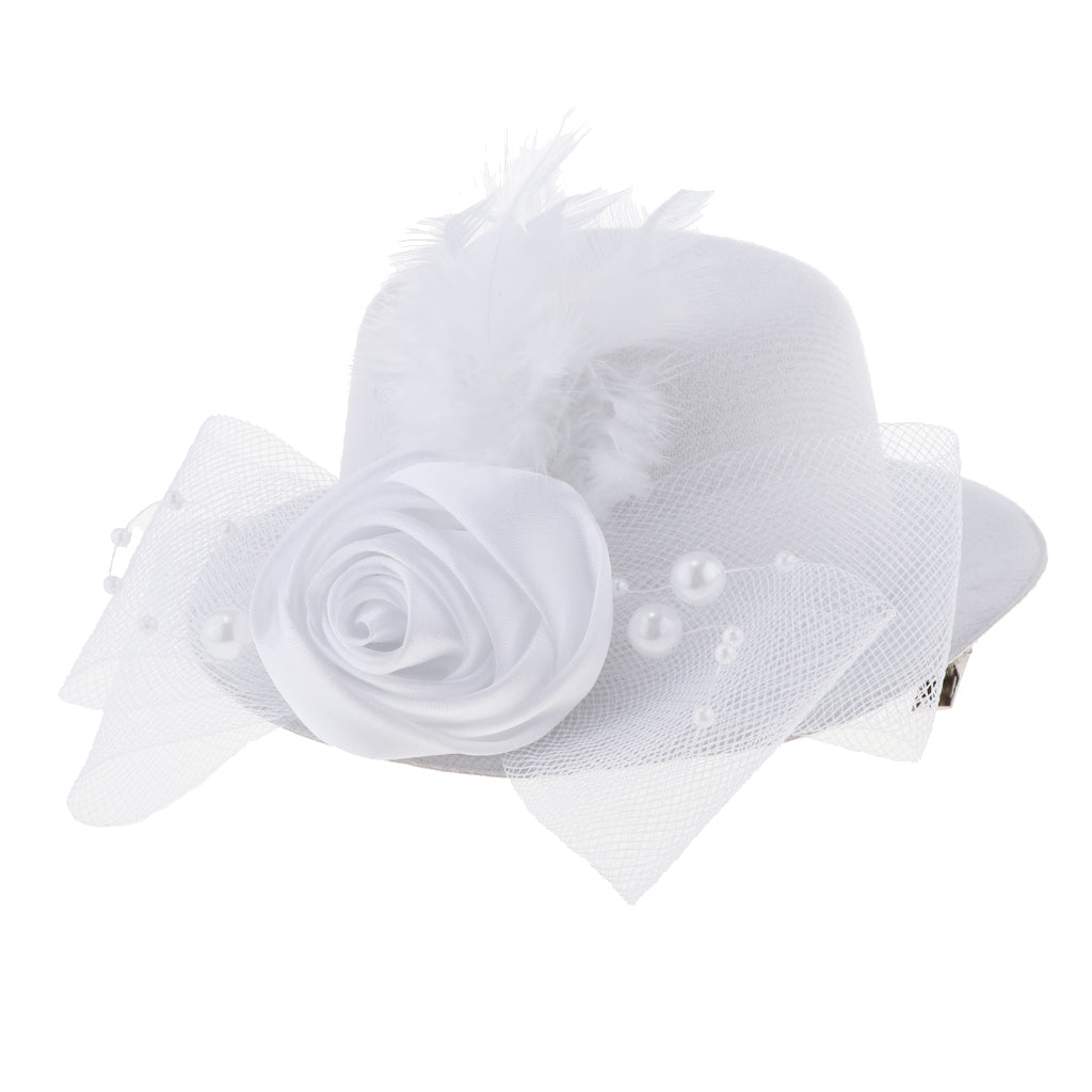 Kids Hats Fascinators Baby Mini Top Hat Hair Clip Style 1-White