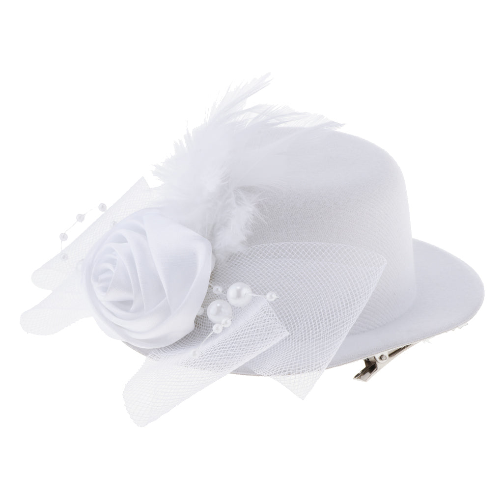 Kids Hats Fascinators Baby Mini Top Hat Hair Clip Style 1-White