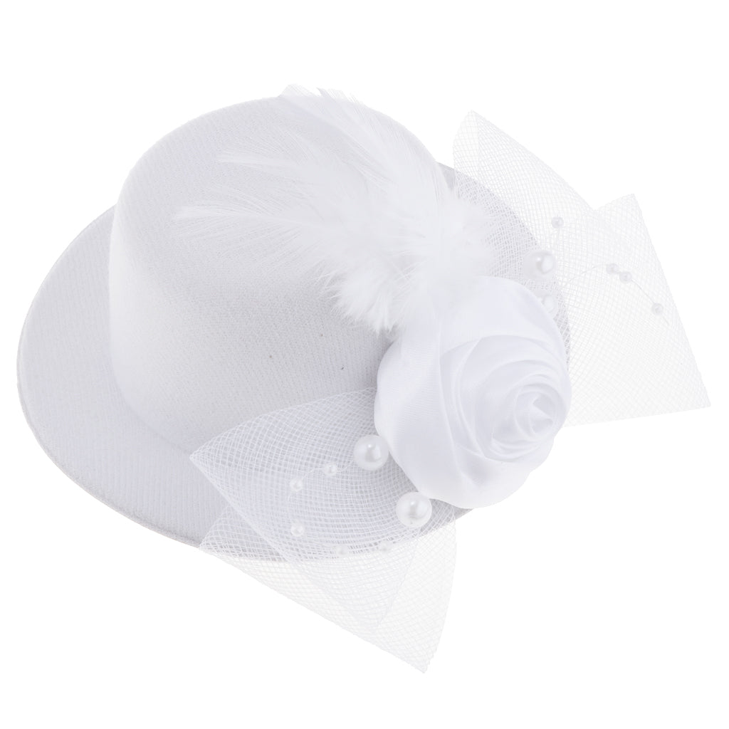 Kids Hats Fascinators Baby Mini Top Hat Hair Clip Style 1-White