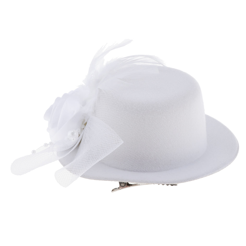 Kids Hats Fascinators Baby Mini Top Hat Hair Clip Style 1-White