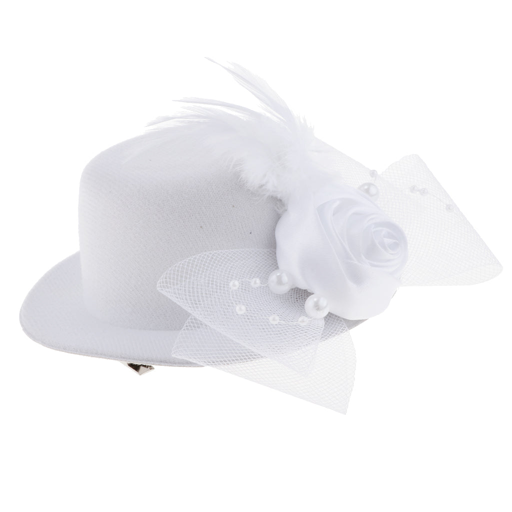 Kids Hats Fascinators Baby Mini Top Hat Hair Clip Style 1-White