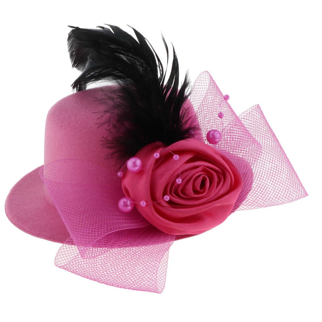 Kids Hats Fascinators Baby Mini Top Hat Hair Clip Style 1-Rose