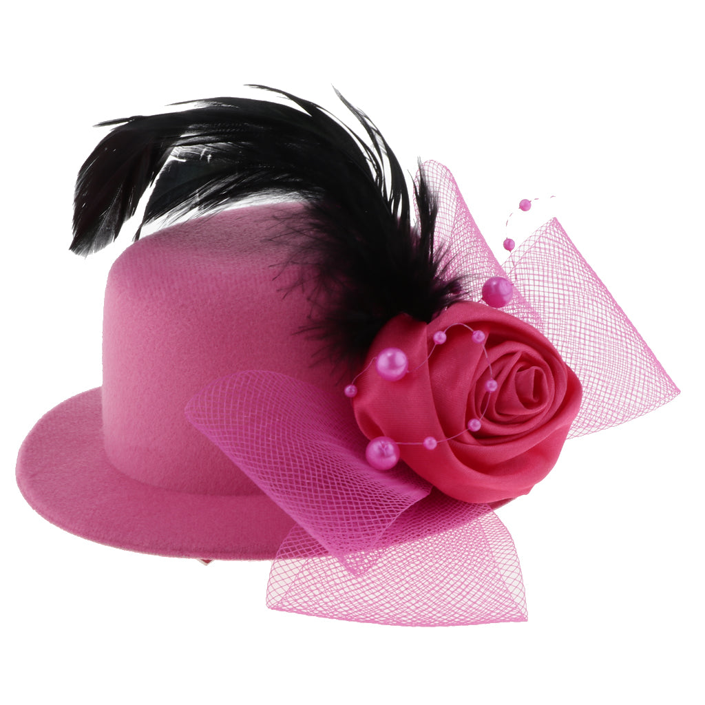 Kids Hats Fascinators Baby Mini Top Hat Hair Clip Style 1-Rose