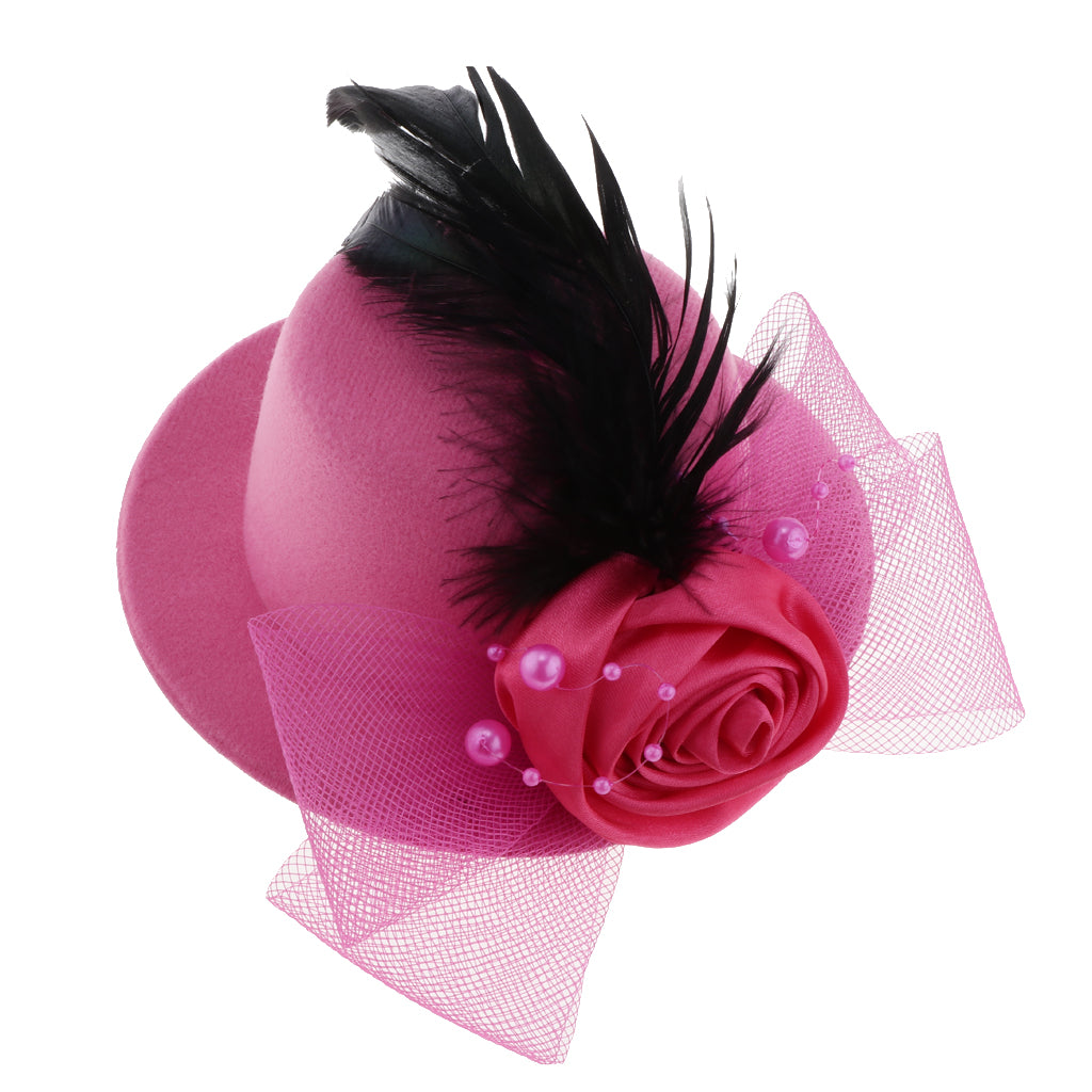 Kids Hats Fascinators Baby Mini Top Hat Hair Clip Style 1-Rose