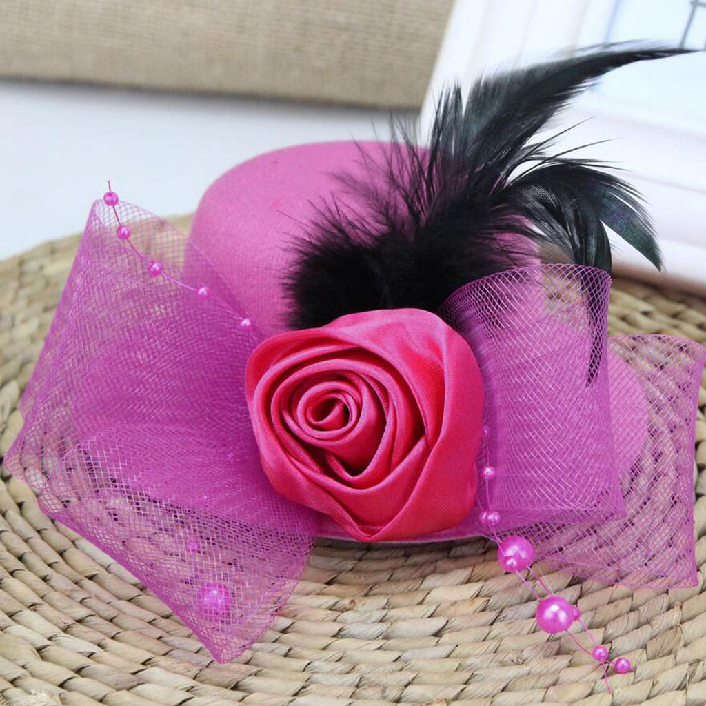 Kids Hats Fascinators Baby Mini Top Hat Hair Clip Style 1-Rose