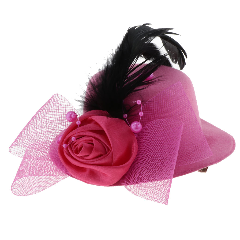 Kids Hats Fascinators Baby Mini Top Hat Hair Clip Style 1-Rose