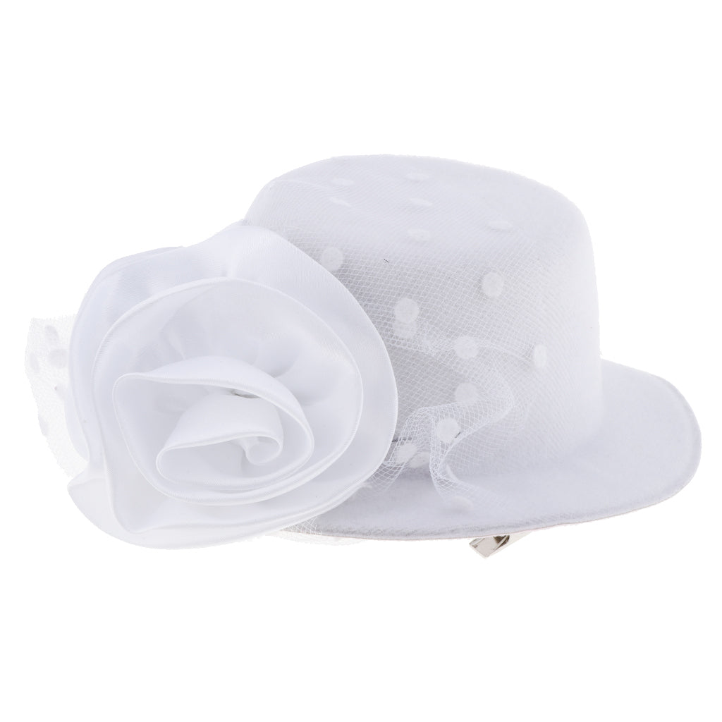 Kids Girls Hats Fascinators Baby Mini Top Hat Hair Clip Style 2-White