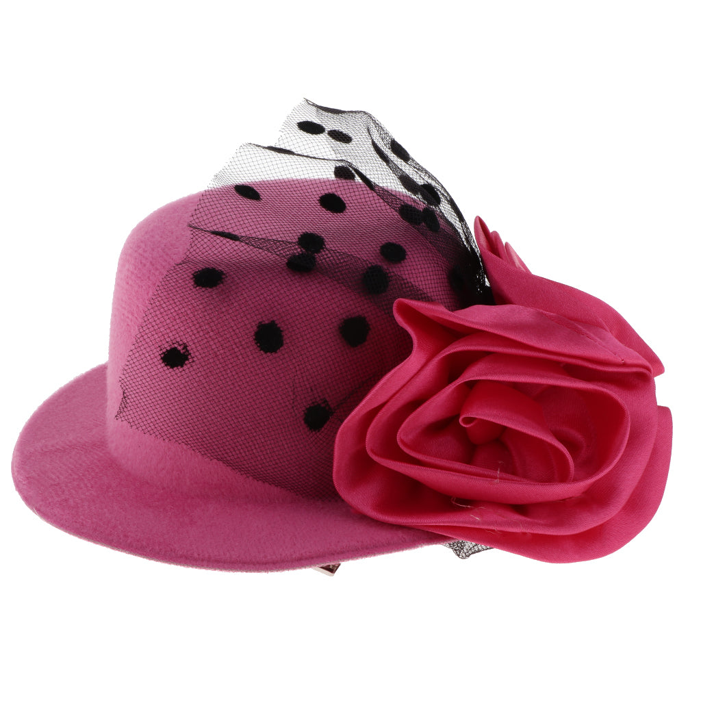 Kids Girls Hats Fascinators Baby Mini Top Hat Hair Clip Style 2-Rose