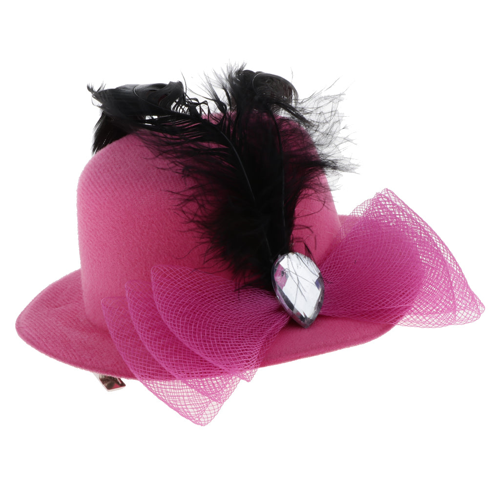 Kids Girls Hats Fascinators Baby Mini Top Hat Hair Clips Style 3-Rose