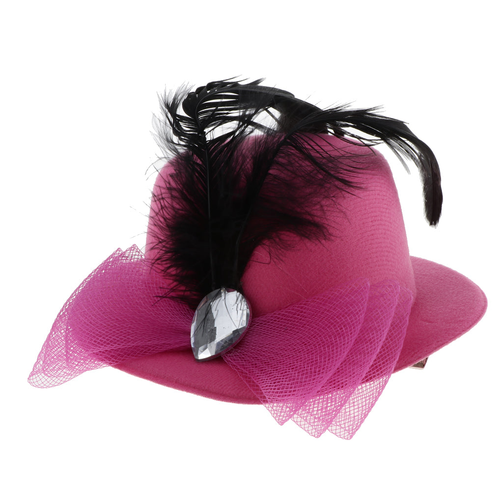 Kids Girls Hats Fascinators Baby Mini Top Hat Hair Clips Style 3-Rose