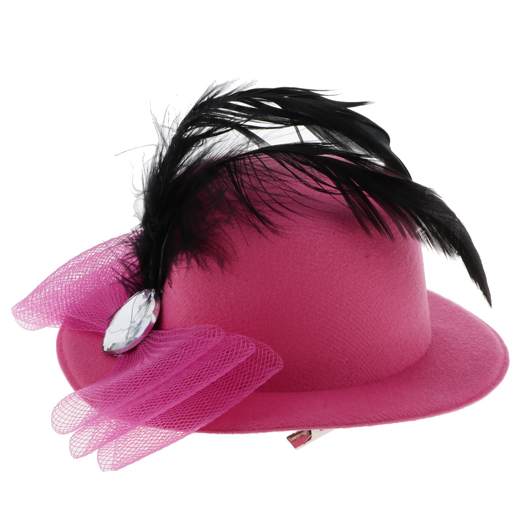 Kids Girls Hats Fascinators Baby Mini Top Hat Hair Clips Style 3-Rose