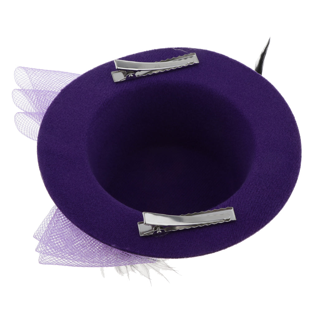 Kids Girls Hats Fascinators Baby Mini Top Hat Hair Clips Style 3-Purple