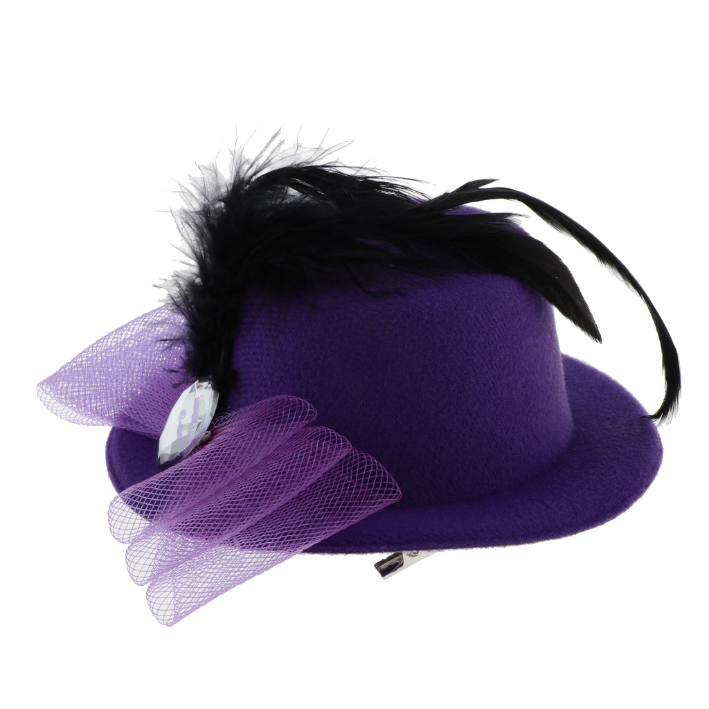 Kids Girls Hats Fascinators Baby Mini Top Hat Hair Clips Style 3-Purple