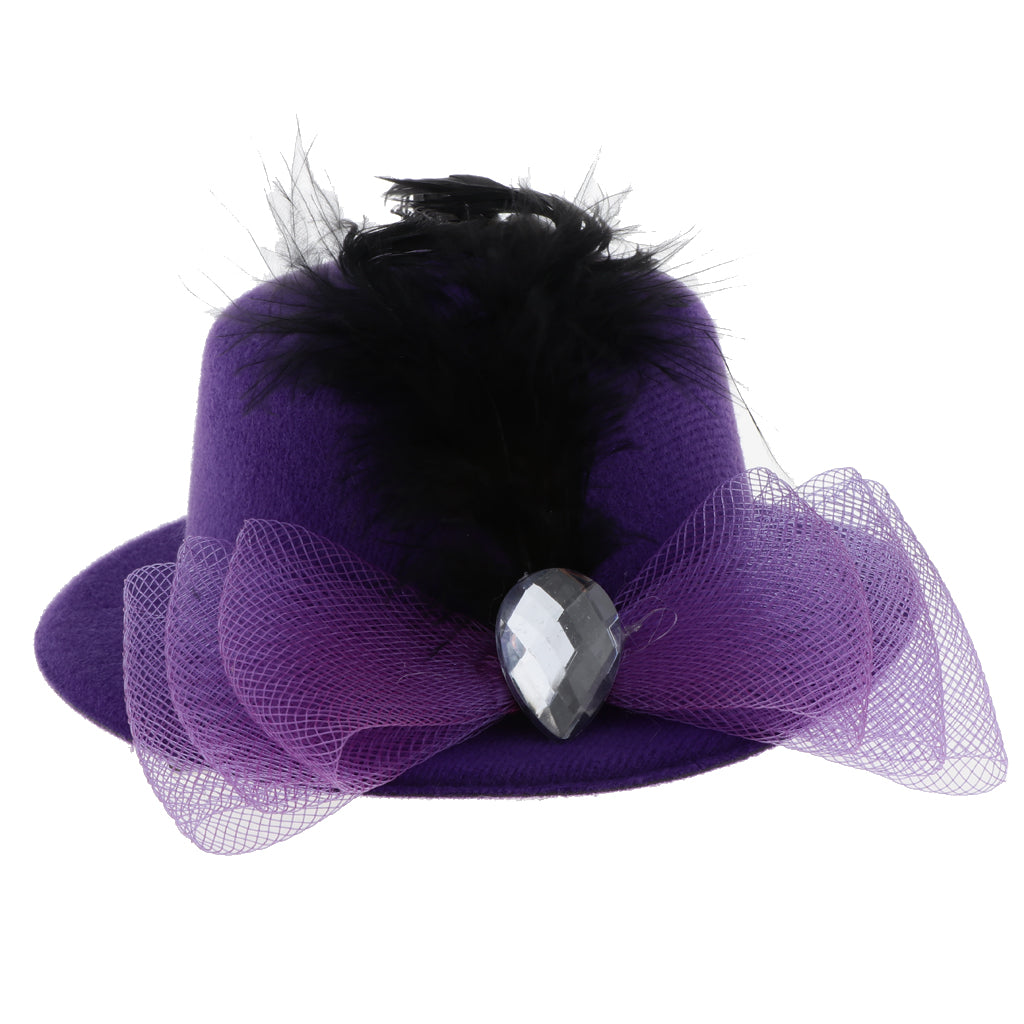 Kids Girls Hats Fascinators Baby Mini Top Hat Hair Clips Style 3-Purple