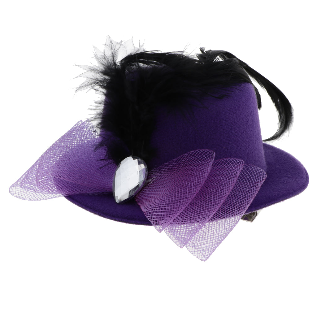 Kids Girls Hats Fascinators Baby Mini Top Hat Hair Clips Style 3-Purple