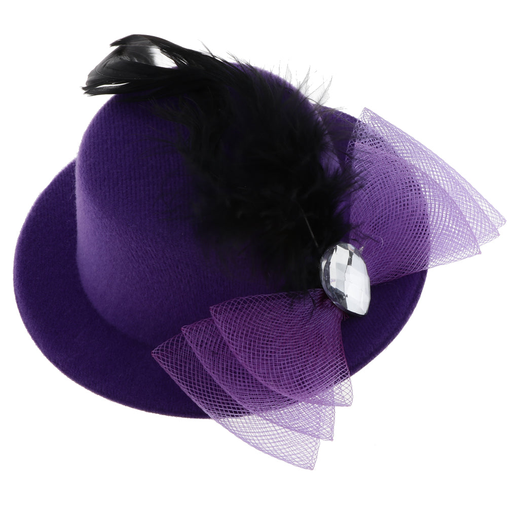 Kids Girls Hats Fascinators Baby Mini Top Hat Hair Clips Style 3-Purple