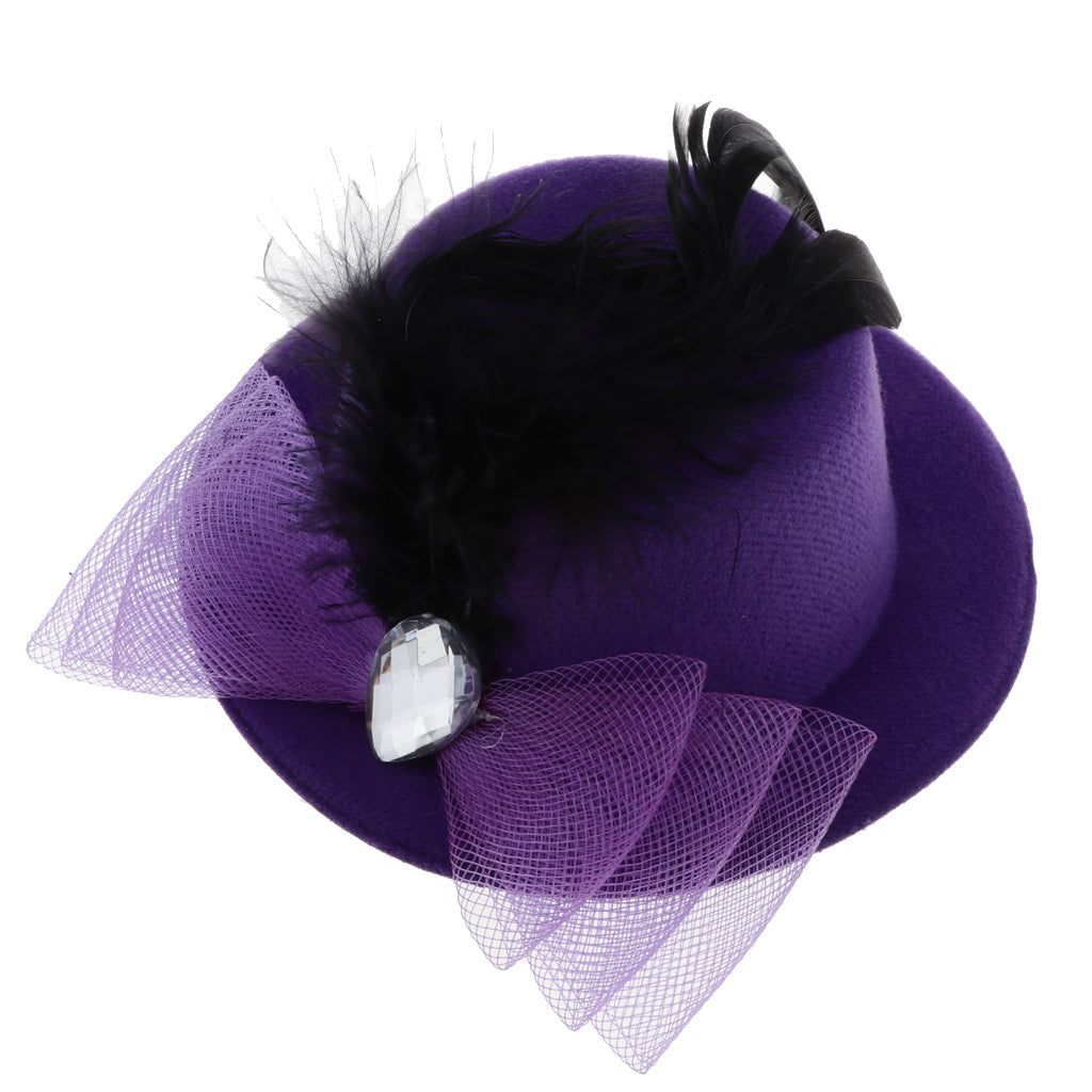 Kids Girls Hats Fascinators Baby Mini Top Hat Hair Clips Style 3-Purple