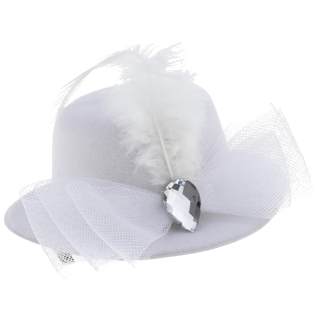 Kids Girls Hats Fascinators Baby Mini Top Hat Hair Clips Style 3-White