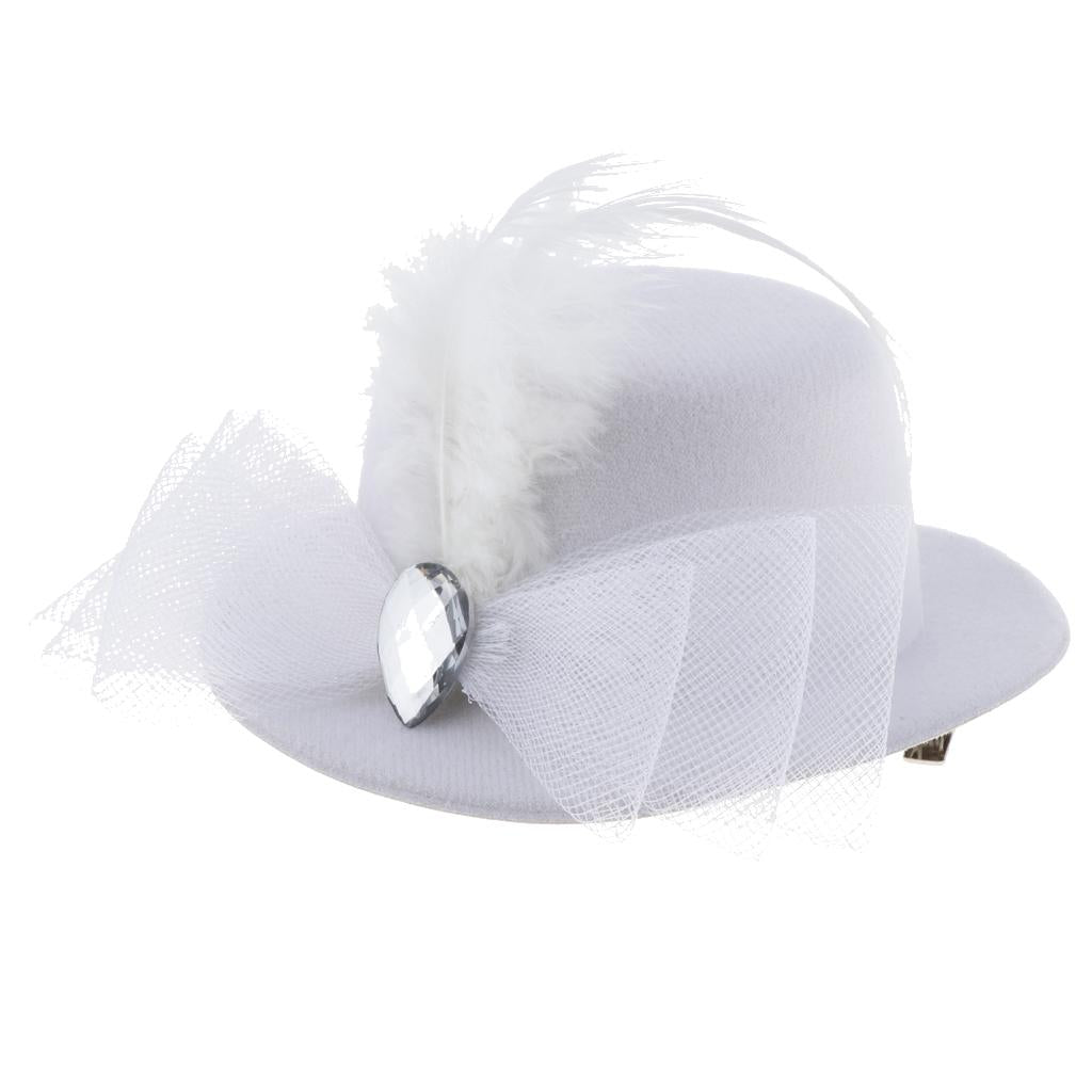 Kids Girls Hats Fascinators Baby Mini Top Hat Hair Clips Style 3-White