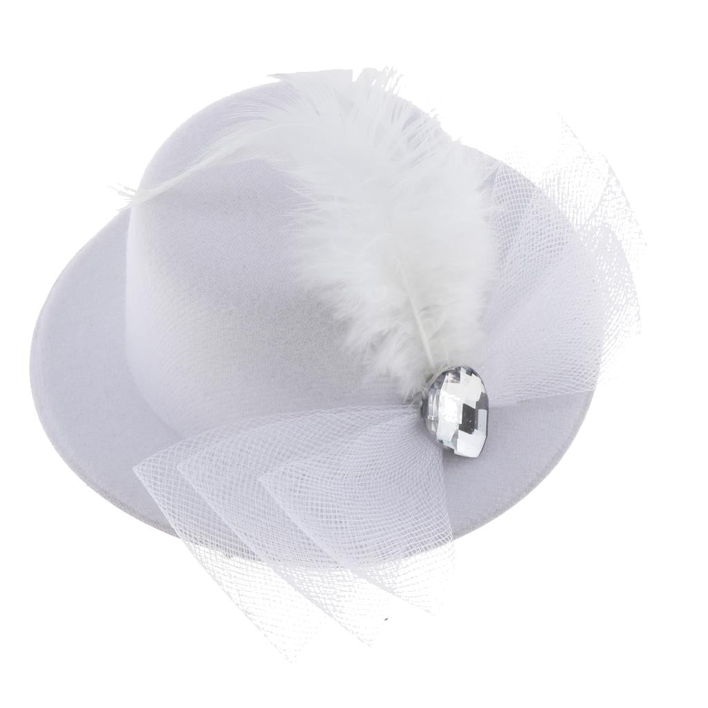 Kids Girls Hats Fascinators Baby Mini Top Hat Hair Clips Style 3-White