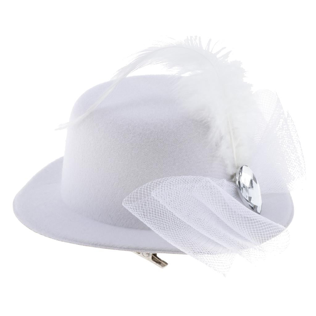 Kids Girls Hats Fascinators Baby Mini Top Hat Hair Clips Style 3-White