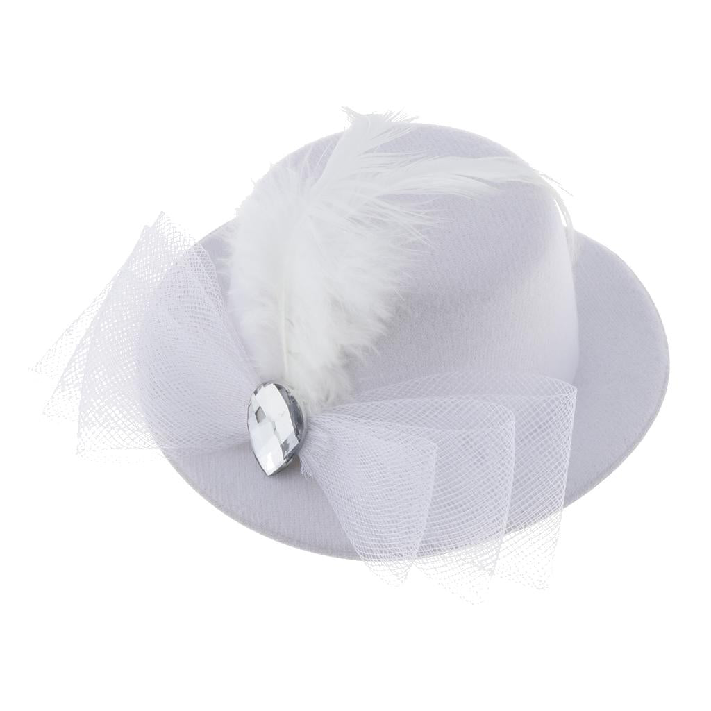 Kids Girls Hats Fascinators Baby Mini Top Hat Hair Clips Style 3-White