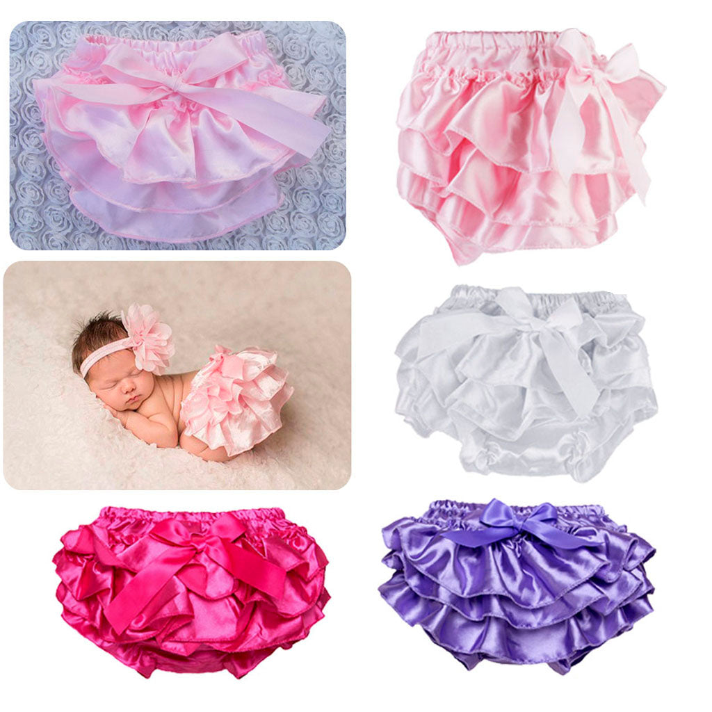 Baby Girls Soft Cotton Satin Diaper Cover Bloomers  3-6M White