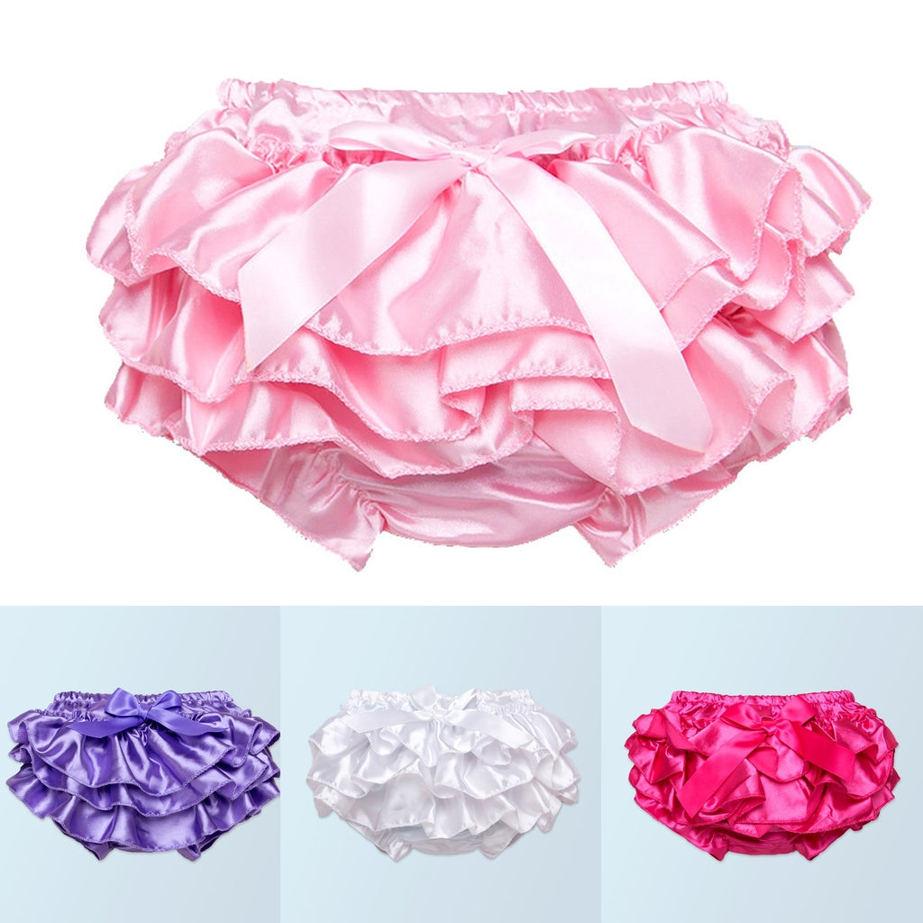 Baby Girls Soft Cotton Satin Diaper Cover Bloomers  3-6M White
