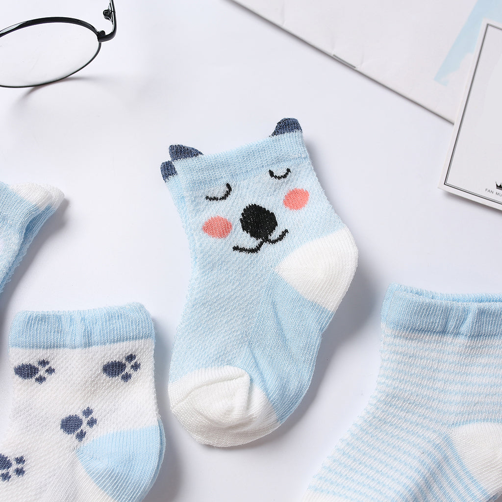 5 Pairs Baby Boy Girl Cartoon Cotton Socks Toddler Kids Soft Sock 0-1T Blue