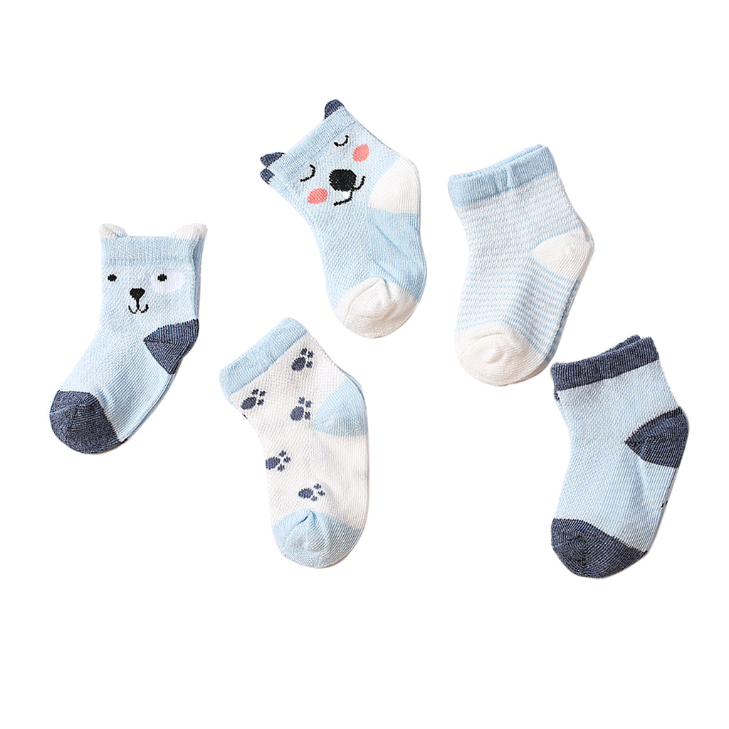 5 Pairs Baby Boy Girl Cartoon Cotton Socks Toddler Kids Soft Sock 0-1T Blue