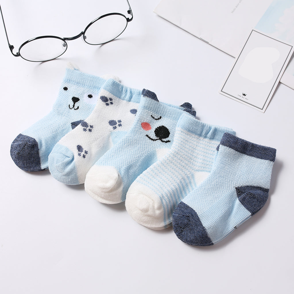 5 Pairs Baby Boy Girl Cartoon Cotton Socks Toddler Kids Soft Sock 0-1T Blue