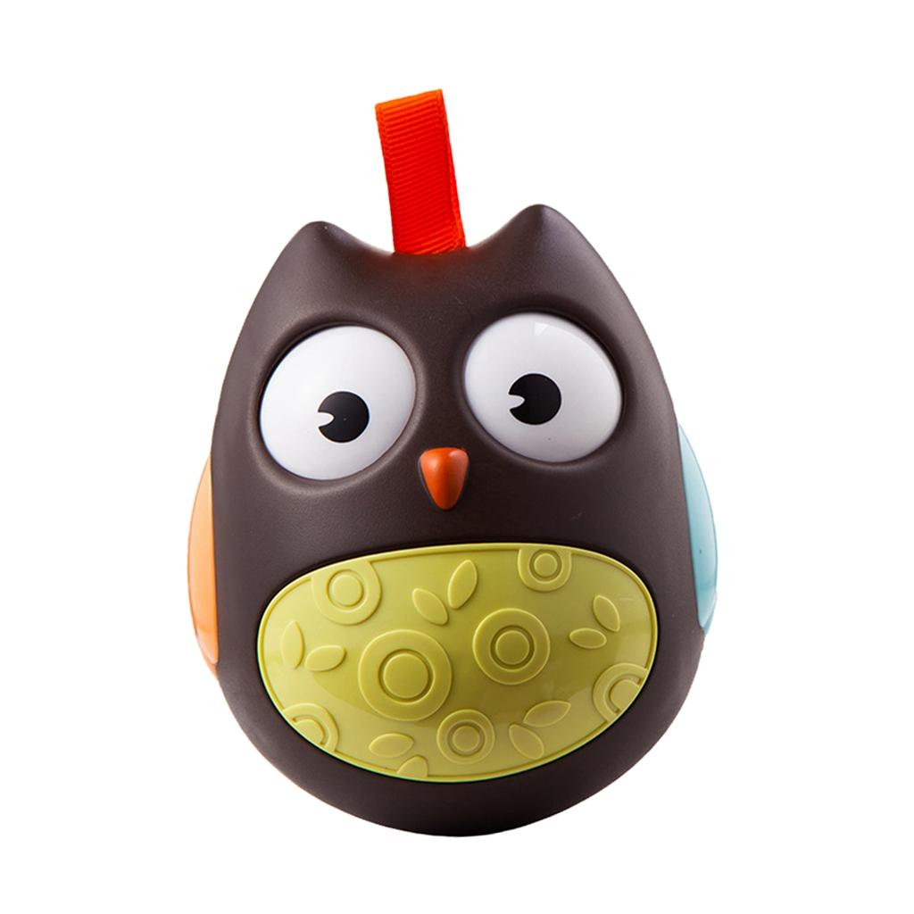 Kids Tumbler Toys Hanging Owl Rattle Baby Roly Poly Rolling Eyes Toys Brown