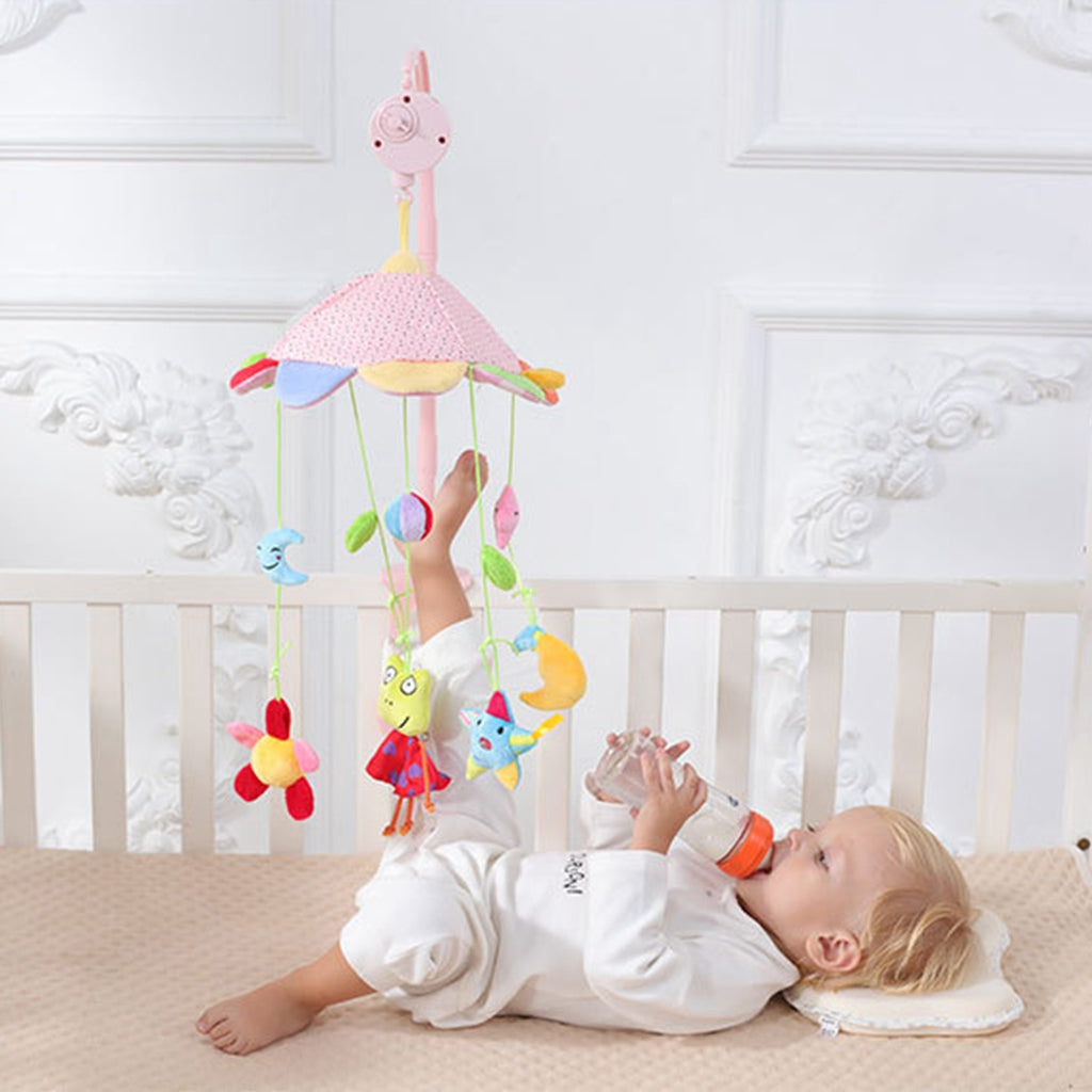 Baby Crib Music Mobile Hanging Rotating Playing Teether Pink