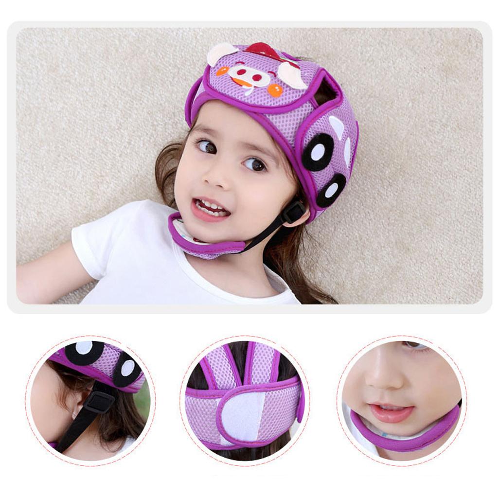 Baby Infant Toddlers Protection Cap Shatter-Resistant Head Cap Purple pig