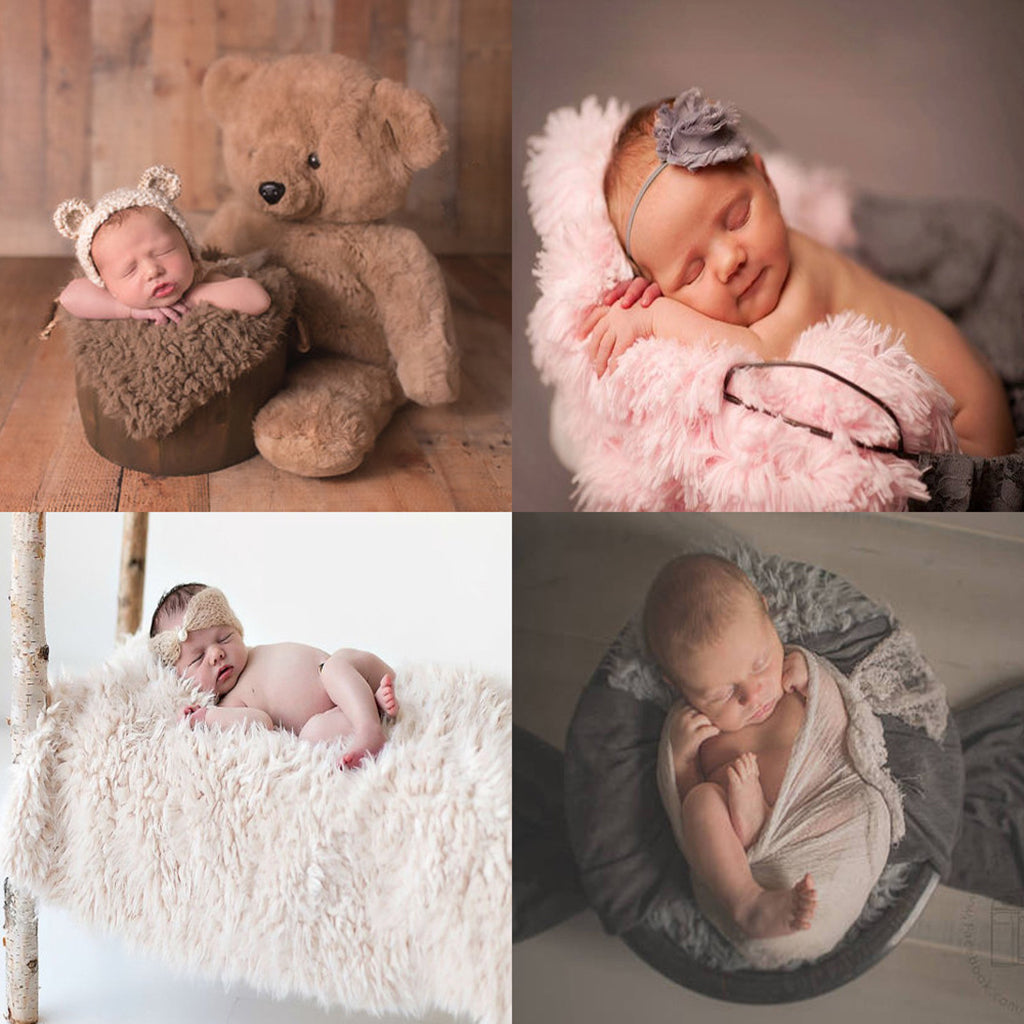 DIY Baby Photo Props Newborn Photography Soft Fur Quilt Mat Blanket Rug Brown