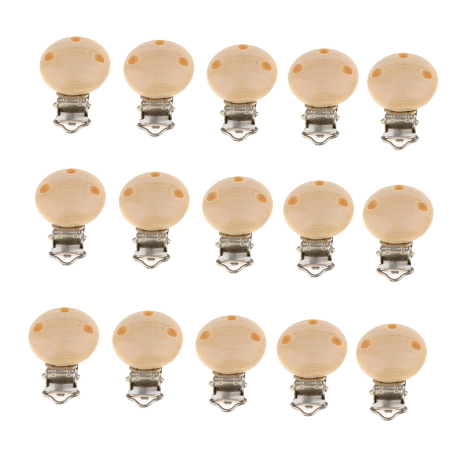 15pcs Round Holes Wooden Dummy Pacifier Clip for Infant Baby Natural