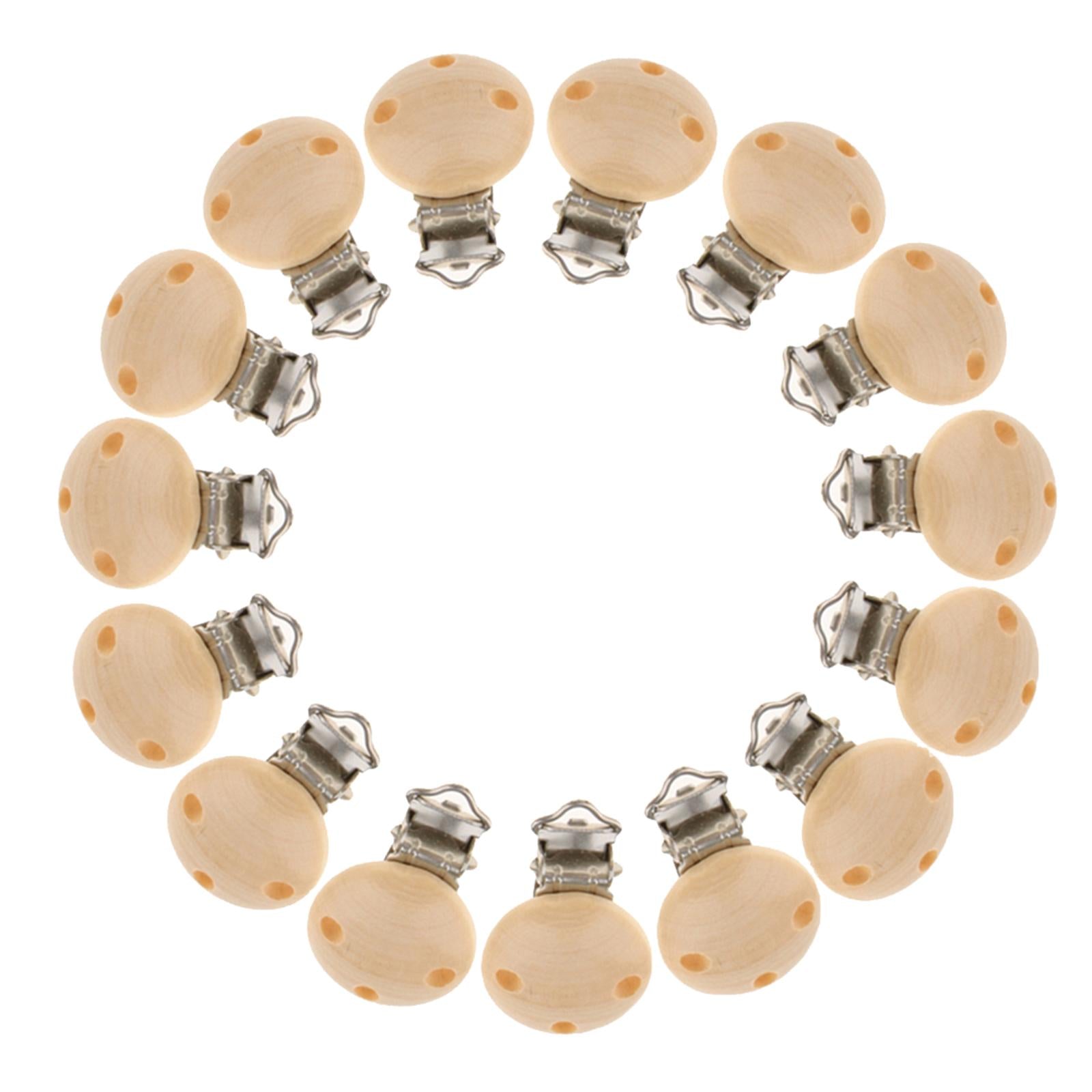 15pcs Round Holes Wooden Dummy Pacifier Clip for Infant Baby Natural