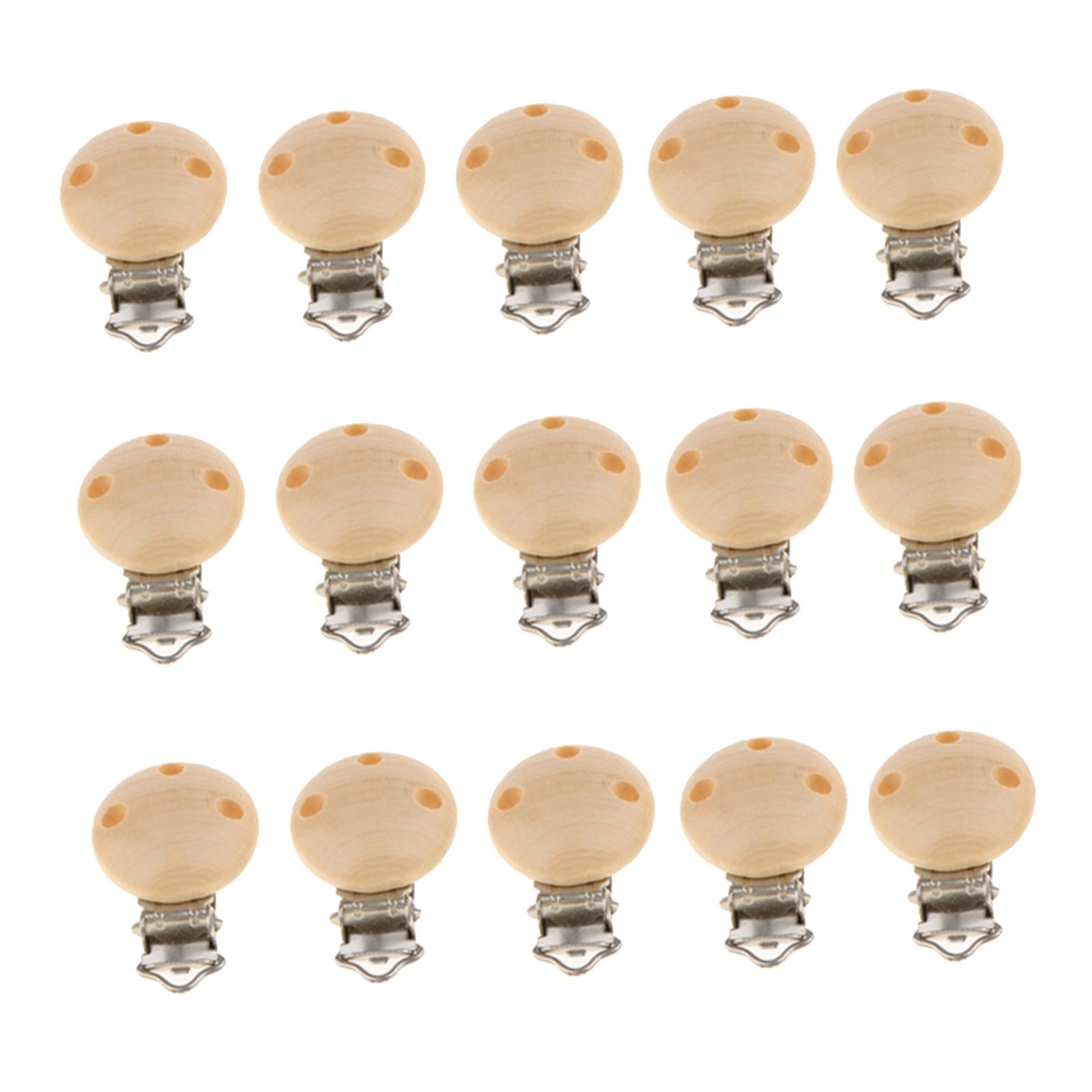 15pcs Round Holes Wooden Dummy Pacifier Clip for Infant Baby Natural