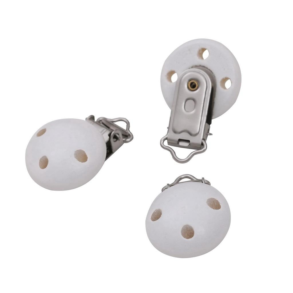 15pcs Baby Infant Wooden Pacifier Clips Clips Round Dummy Nipples White