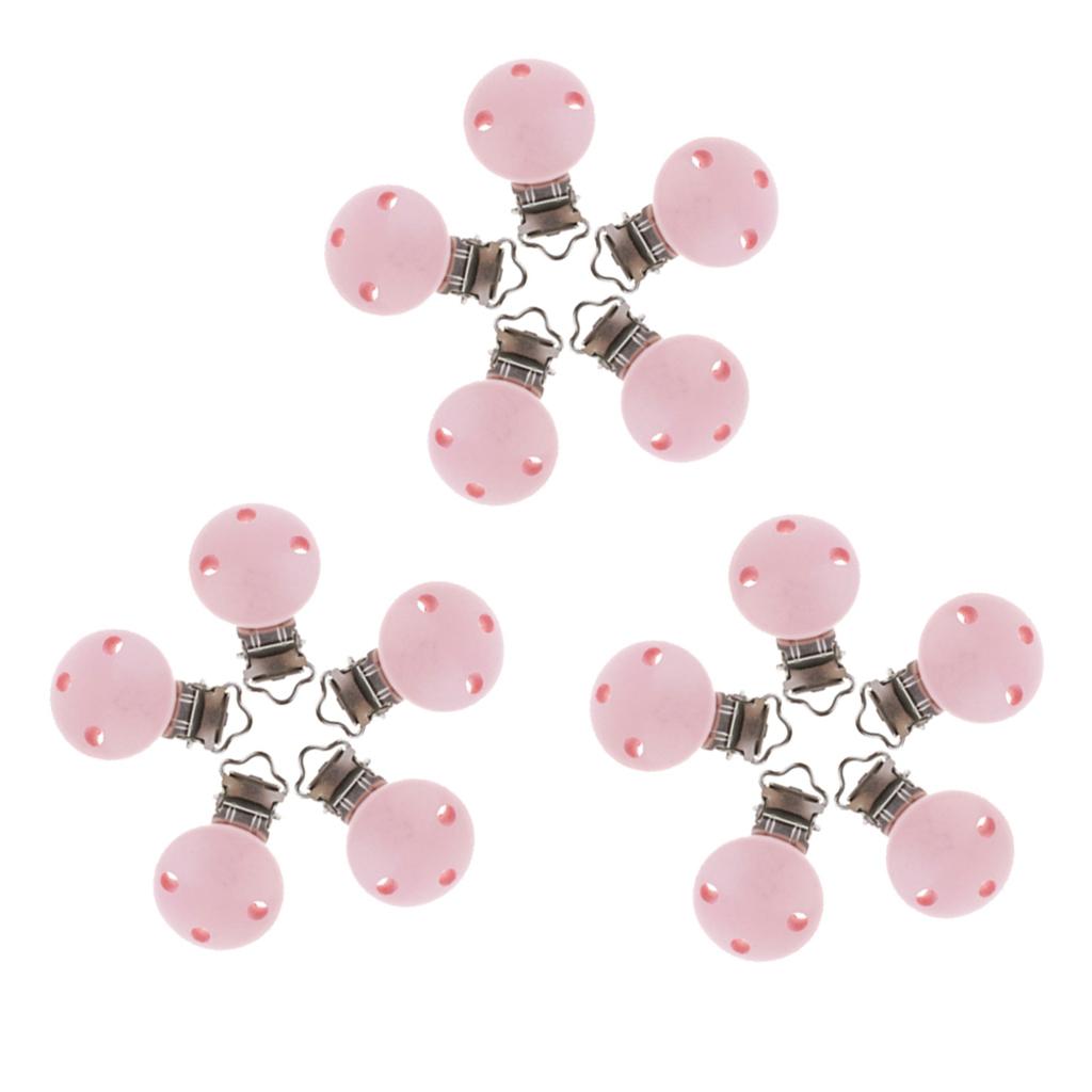 15pcs Round Holes Wooden Dummy Pacifier Clip for Infant Baby Pink