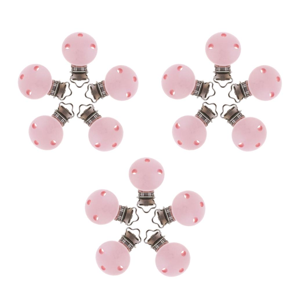 15pcs Round Holes Wooden Dummy Pacifier Clip for Infant Baby Pink