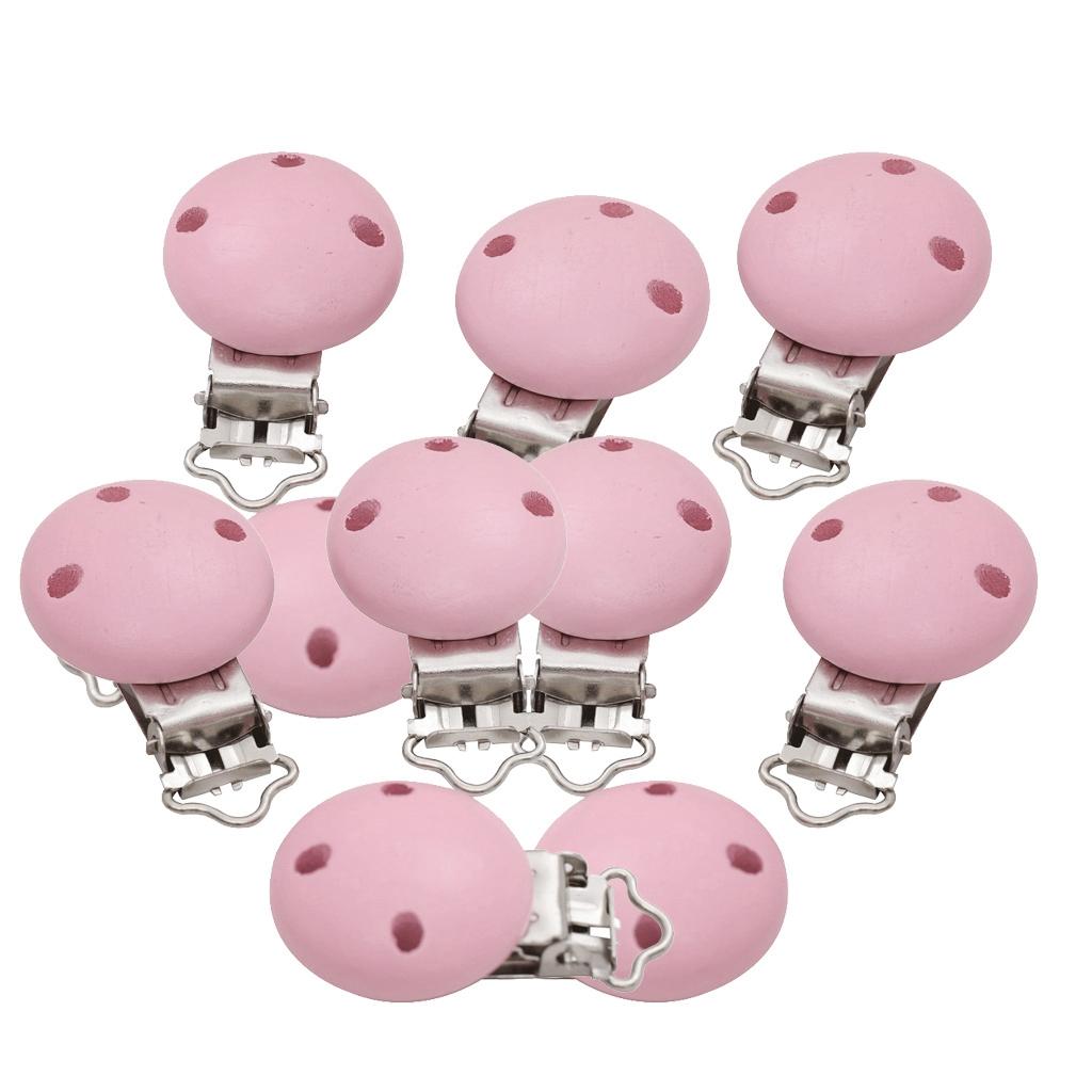 15pcs Round Holes Wooden Dummy Pacifier Clip for Infant Baby Pink