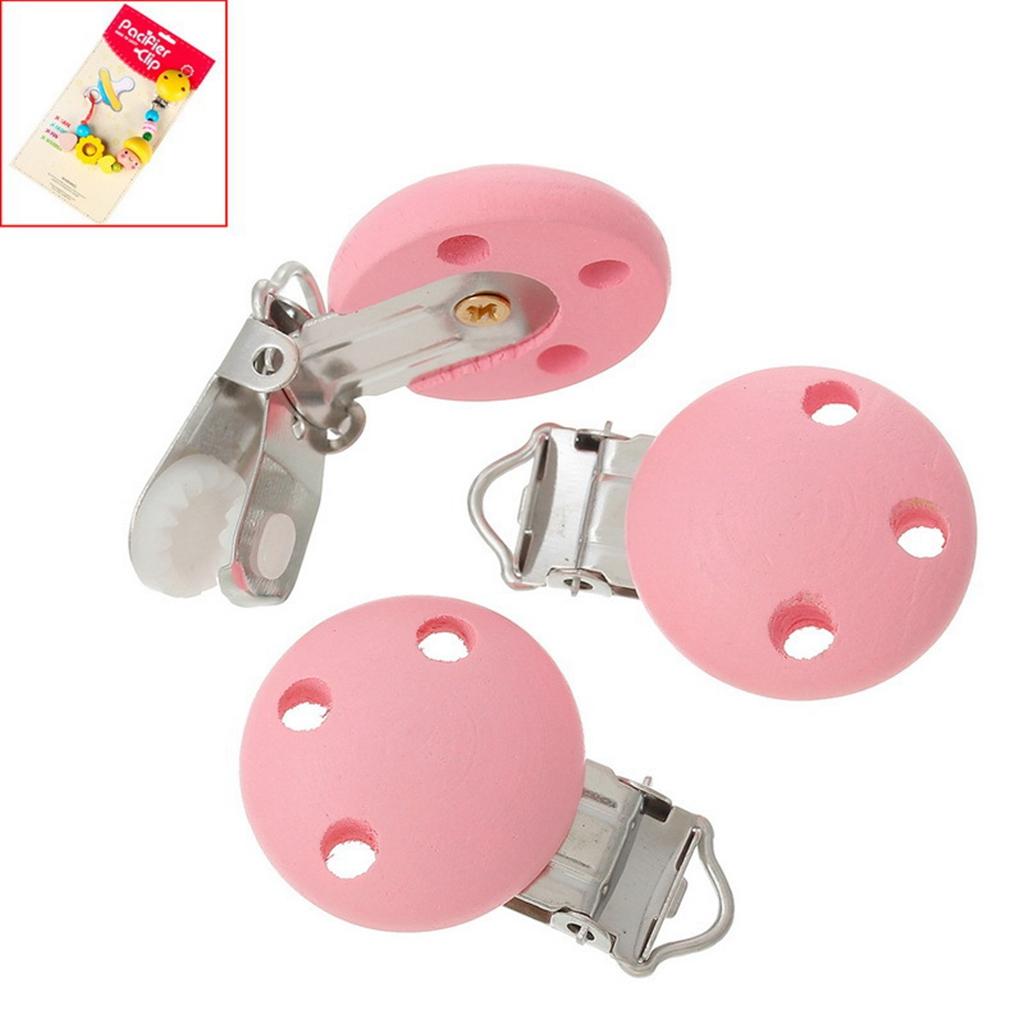 15pcs Round Holes Wooden Dummy Pacifier Clip for Infant Baby Pink