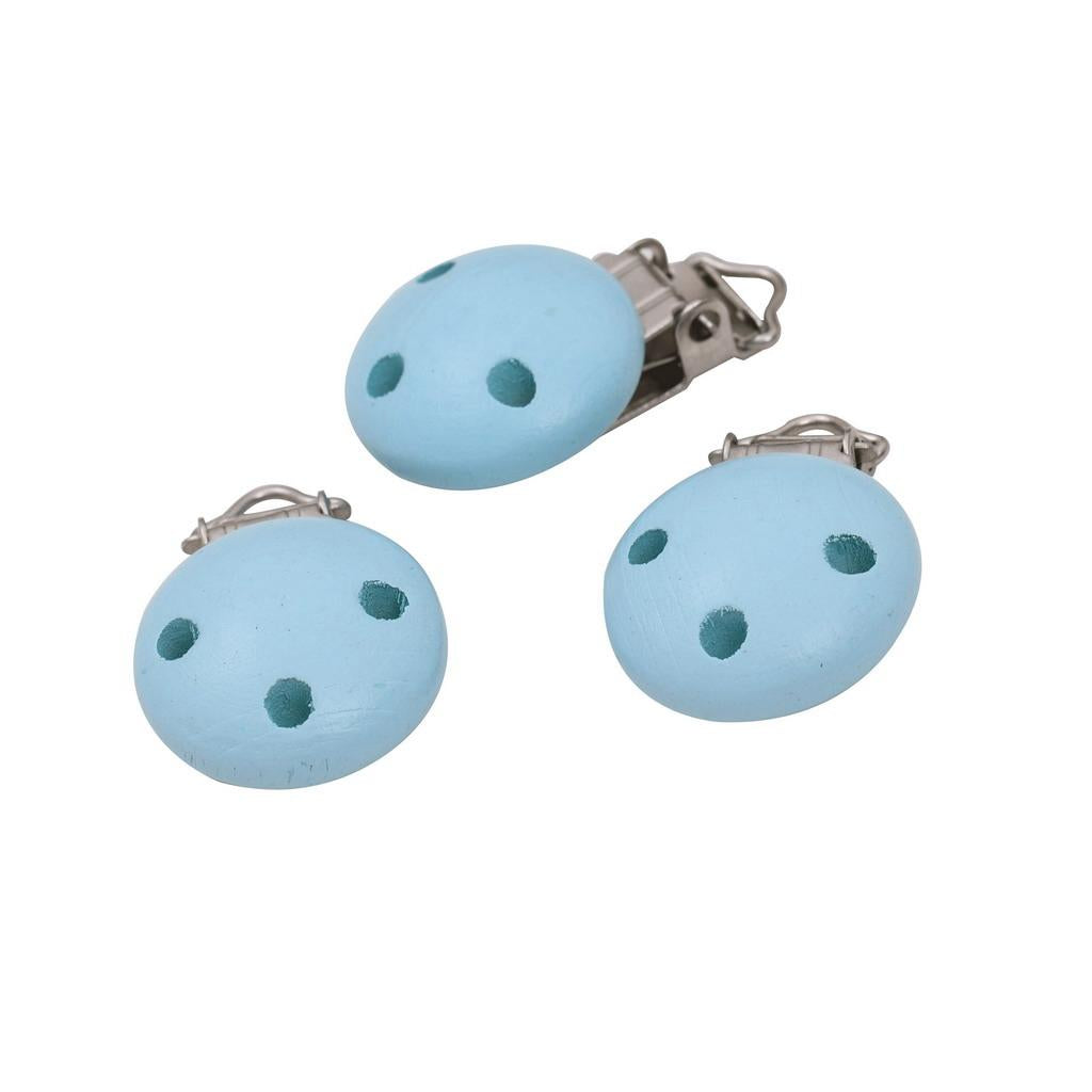 15pcs Round Holes Wooden Dummy Pacifier Clip for Infant Baby Blue