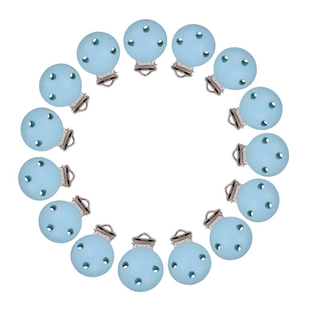 15pcs Round Holes Wooden Dummy Pacifier Clip for Infant Baby Blue