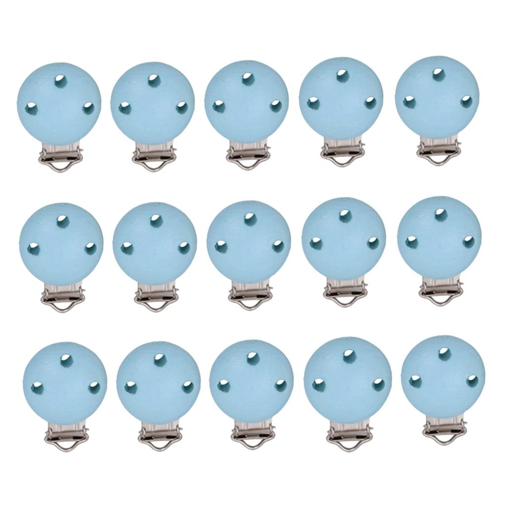 15pcs Round Holes Wooden Dummy Pacifier Clip for Infant Baby Blue